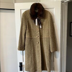 Newport News Vintage Tan Teddy Jacket with Brown Fur Collar